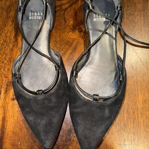 Stuart Weitzman Black Suede Lace Up Flats Size 4